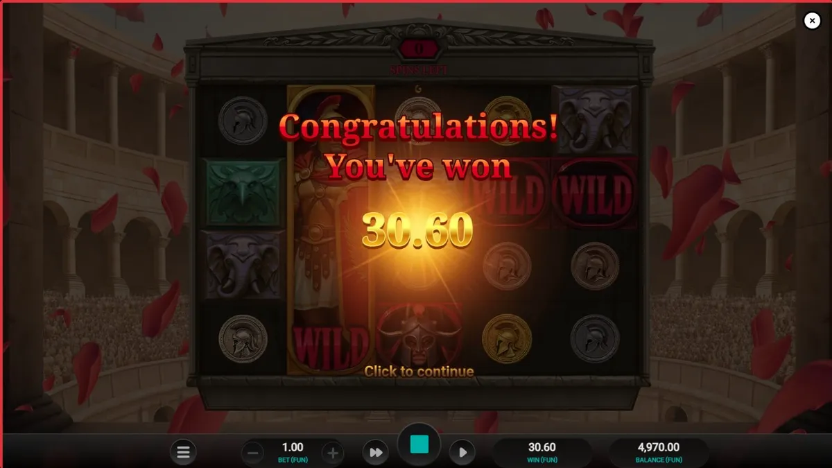 Pemandangan megah Colosseum dalam permainan slot Arena of Fortune
