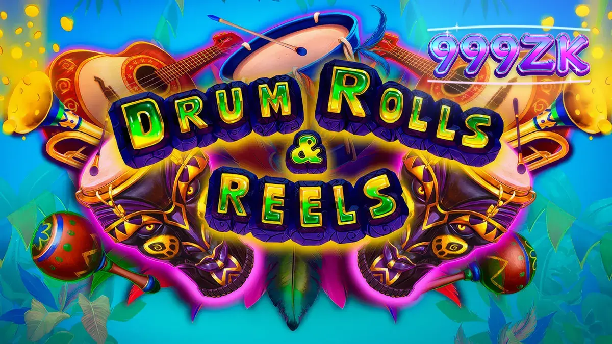 Tampilan visual slot Drum Rolls & Reels dengan tema karnaval Brasil yang meriah.